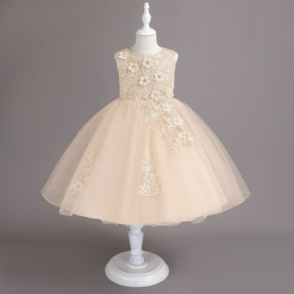 New arrival: export-quality wedding dress, children's formal gown, floral appliqué princess dress, little girl's piano recital dress, kids' dress
