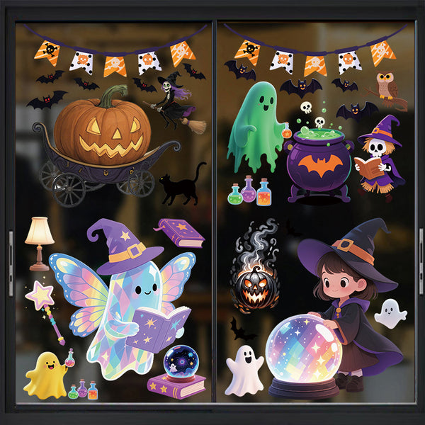 Halloween Giant Ghost Monster Ghost Window Sticker Witch Death Bat Skeleton Halloween Party Decoration Static Sticker