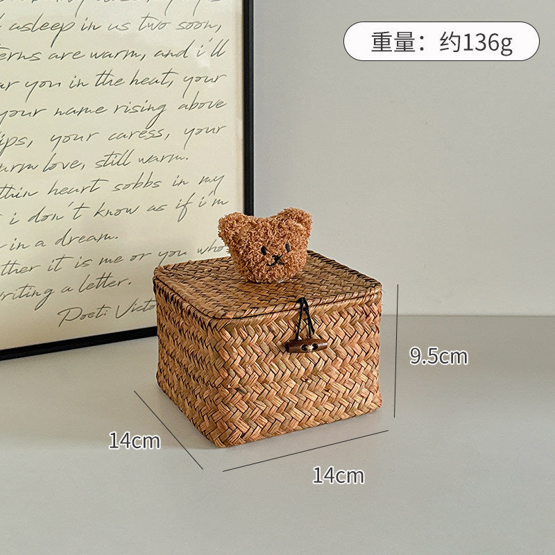 Rattan storage basket desktop storage box cosmetics miscellaneous woven storage basket storage box with lid snack box