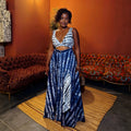 african women's fashion:  summer new collection - printed v-neck cami top and asymmetrical midi skirt set