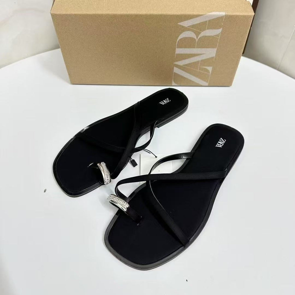 One-strap buckle elegance sandals for women 2025 summer new arrival lady elegant street style toe flats european station preppy style