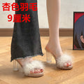 Fairy style furry slippers for women summer outwear 2025 new arrival popular thick heel flip-flops crystal high heel sandals