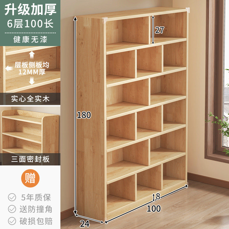 Pure solid wood bookshelf Floor-to-ceiling locker Children's pine storage cabinet Storage against the wall Student household bookcase with door
