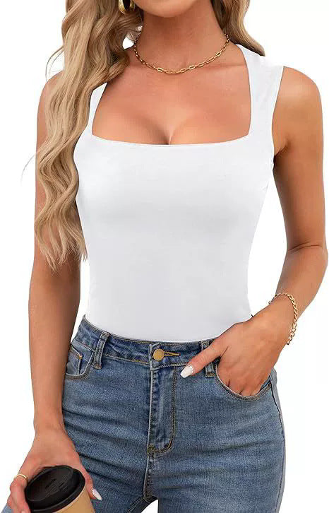 2025 Cross-border European and American Spice Girls Wear Sling Vest Women's Summer Sleeveless Off-Shoulder Square Neck Threaded Shoulder Strap Top Women