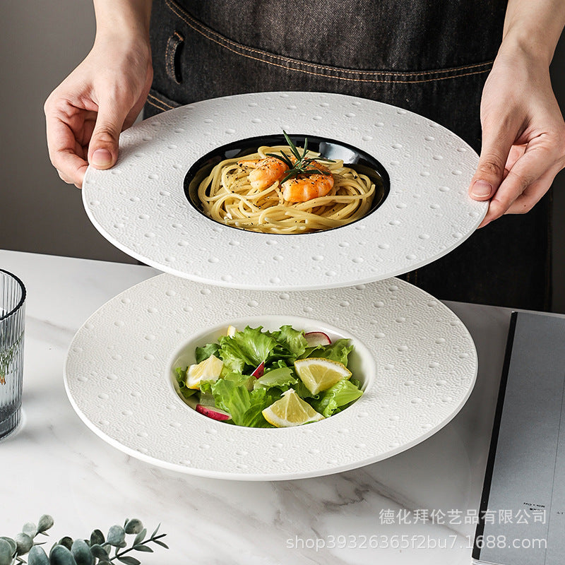 10.5inch straw hat plate western style soup bowl restaurant western food salad pasta plate creative white dot wide rim plate