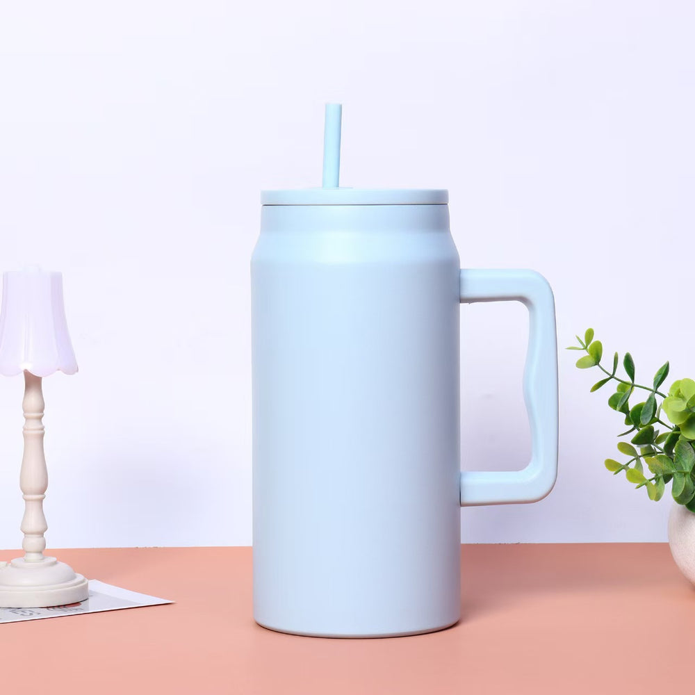 Amazon 50oz large capacity handle thermos cup 304 stainless steel car cup with straw portable ice cup