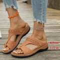 summer retro cross-border round toe slip-on sandals women's stitching wedge heel cut outplus size metal sandals