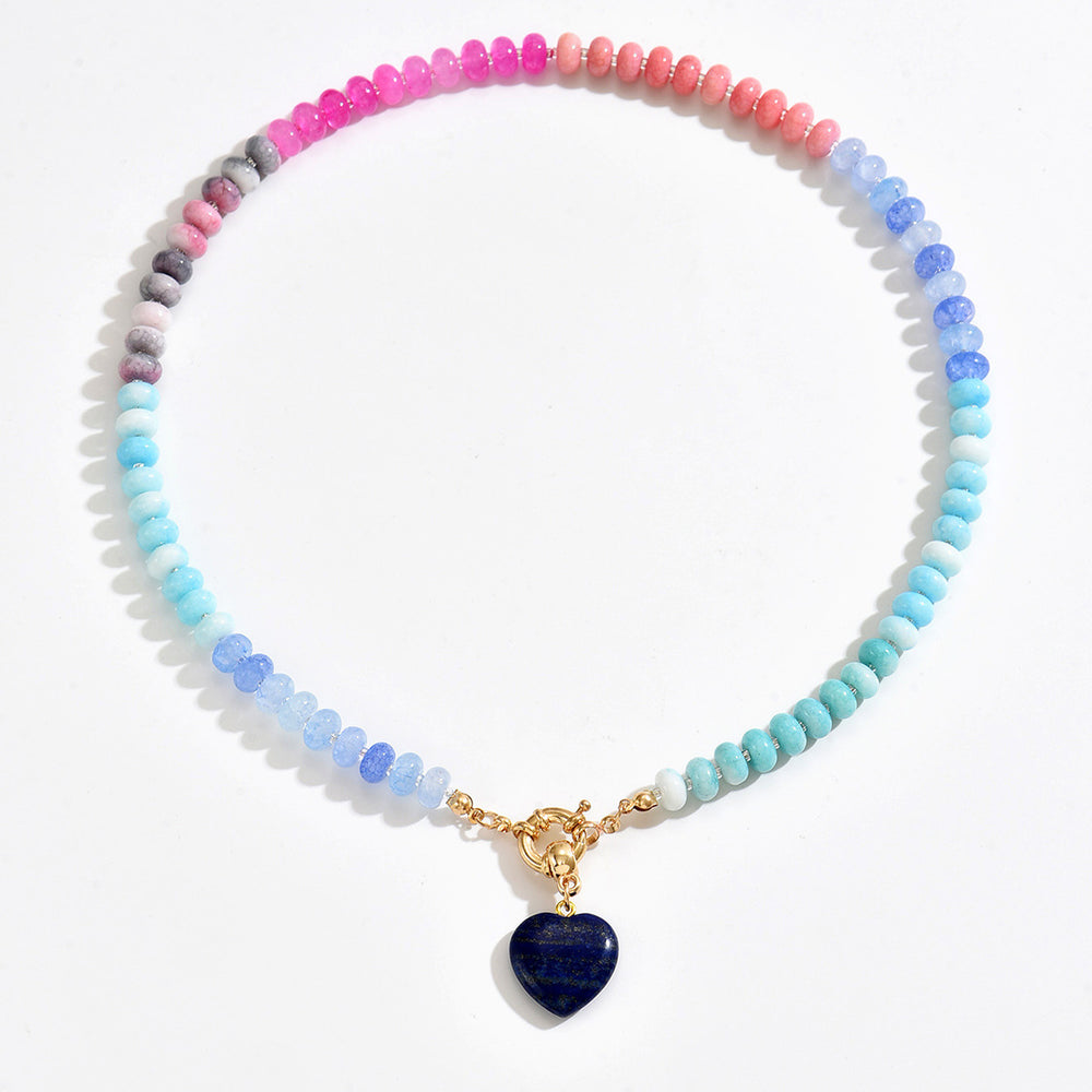 dopamine natural stone beaded necklace niche stylefashion fresh gradient ins heart pendant clavicle chain for women