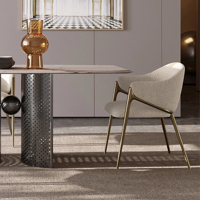 Designer lambswool dining chair - modern luxury cream style for home, hotel, sales office, villa, cafe, and restaurant - casual seating