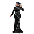C7616 cross-border   fashion women's elegant velvet rhinestone dress