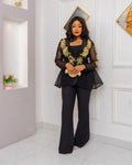 supply mesh long-sleeved suit outwearmatching short suspender flared pants suitsequin large flower beading clear