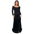 C7283 cross-border   fashion women's elegant slit-midriff evening gown dress