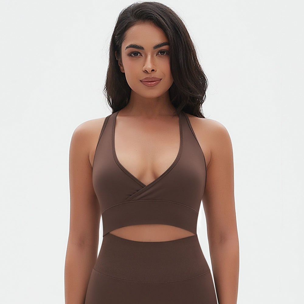 New arrival cross-border fashion seamless pure color cross sexy back sports intimates running fitness yoga wear bra for women
