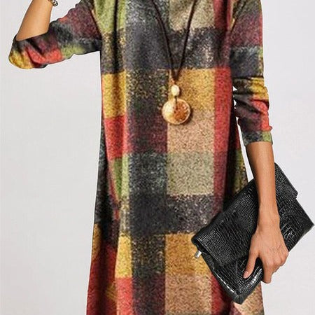 fall/winter new arrivals: trendy retro thickened french cashmere brushed turtleneck long-sleeve plaid dress