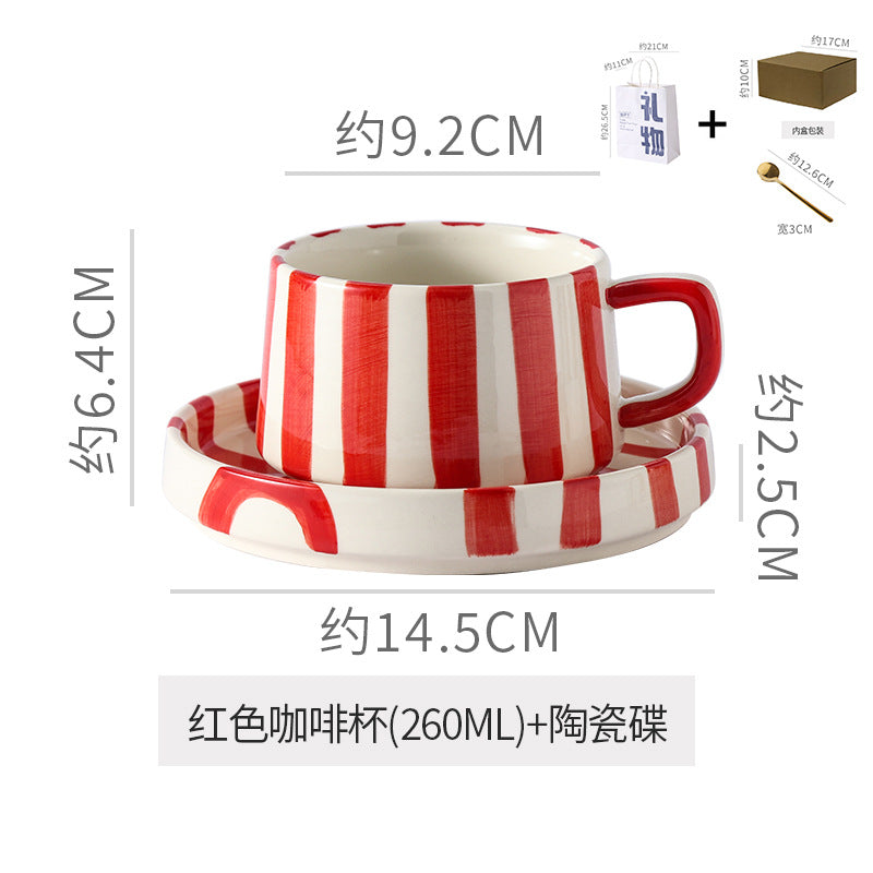Instagram-worthy creative ceramic coffee mug set - premium striped design, perfect for office afternoon tea, exquisite latte art, and a thoughtful gift. includes mug and saucer