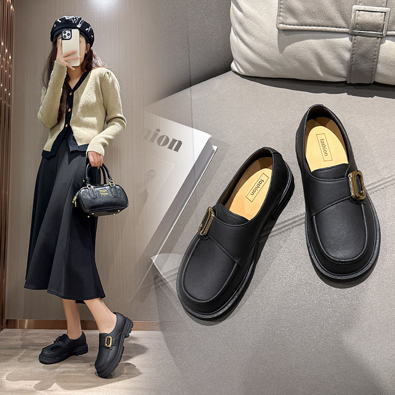 Loafers round toe retro women's toe cap pvc outwear slip-on fashion british style thick soleartsytrendy