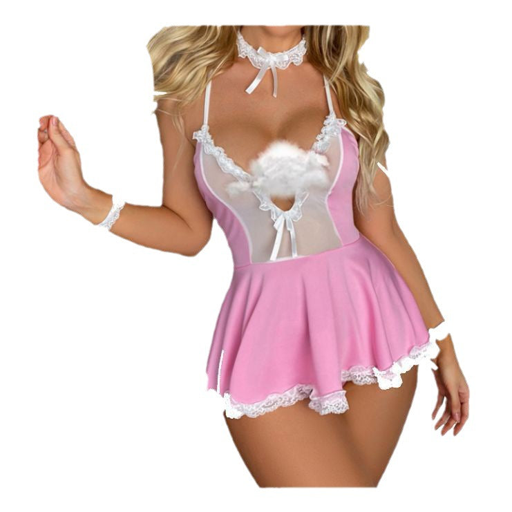 Blurred night: innocent & alluring maid lingerie - cute, playful, sexy, see-through mesh slip dress uniform temptation