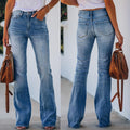 independent station  new arrivaleleganteasiest for matchslimming look mid-waist washed slightly flared denim pants for women trendy
