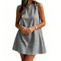 european and american cross-border  summer new women's plaid round neck sleeveless back zipper casual dress