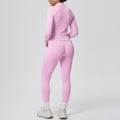 seamless pure color tight high elastic breathable zipper nine-point sports suit running fitness yoga suit two-piece set