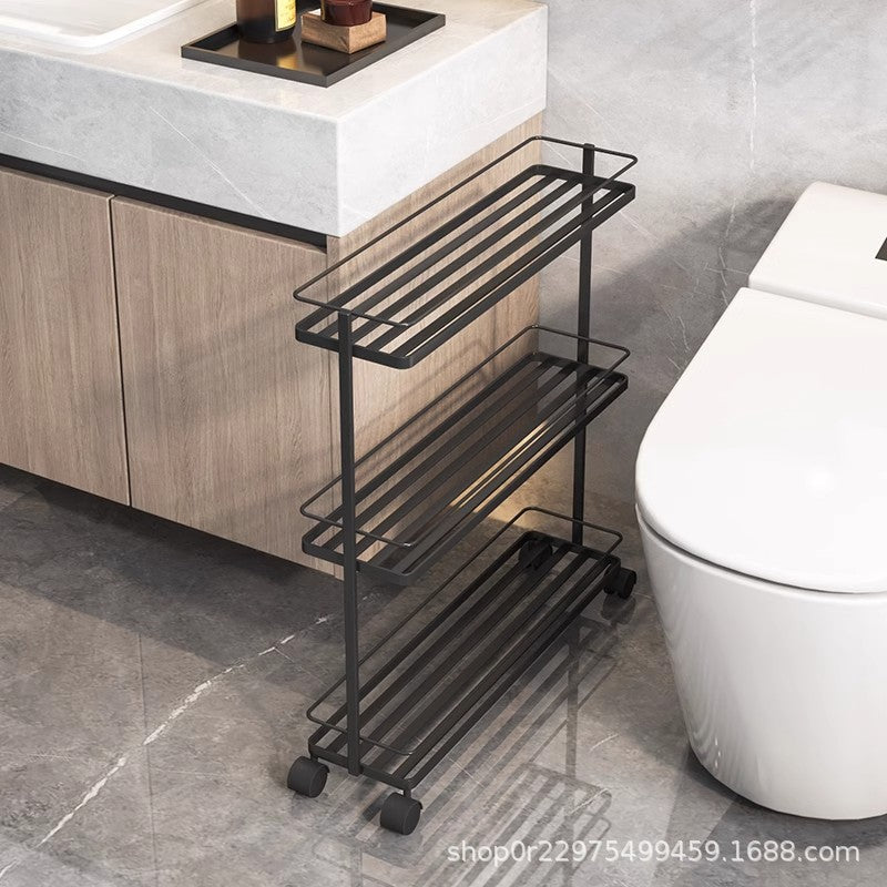 Wheeled bathroom rack floor-to-ceiling waterproof living room bedroom kitchen multi-functional ultra-narrow angle wrought iron installation-free storage