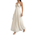 cross-border e-commerce dress: new summer women's vacation casual solid color backless tie-up maxi dress