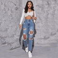 Personalizedjeans women's hot-selling exportfashion worn-out straight-leg pants fashioncasual ripped washed jeans