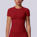 new arrival seamless tight short-sleeved t-shirt yoga wear high elastic sweat-absorbent hip-length short-sleeved running fitness tops for women