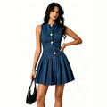 sleeveless summer casual blue sexy waist slimming lookfashion denim dress