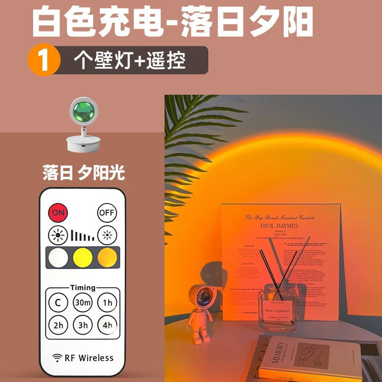 Rechargeable magnetic wall lamp night light - bedroom ambiance, bedside lamp with remote control, living room home installation sunset lamp