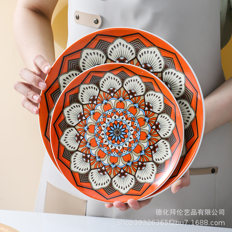 Bohemian art style new ceramic plate - creative, high-value european floral design dinner plate for home use and table setting
