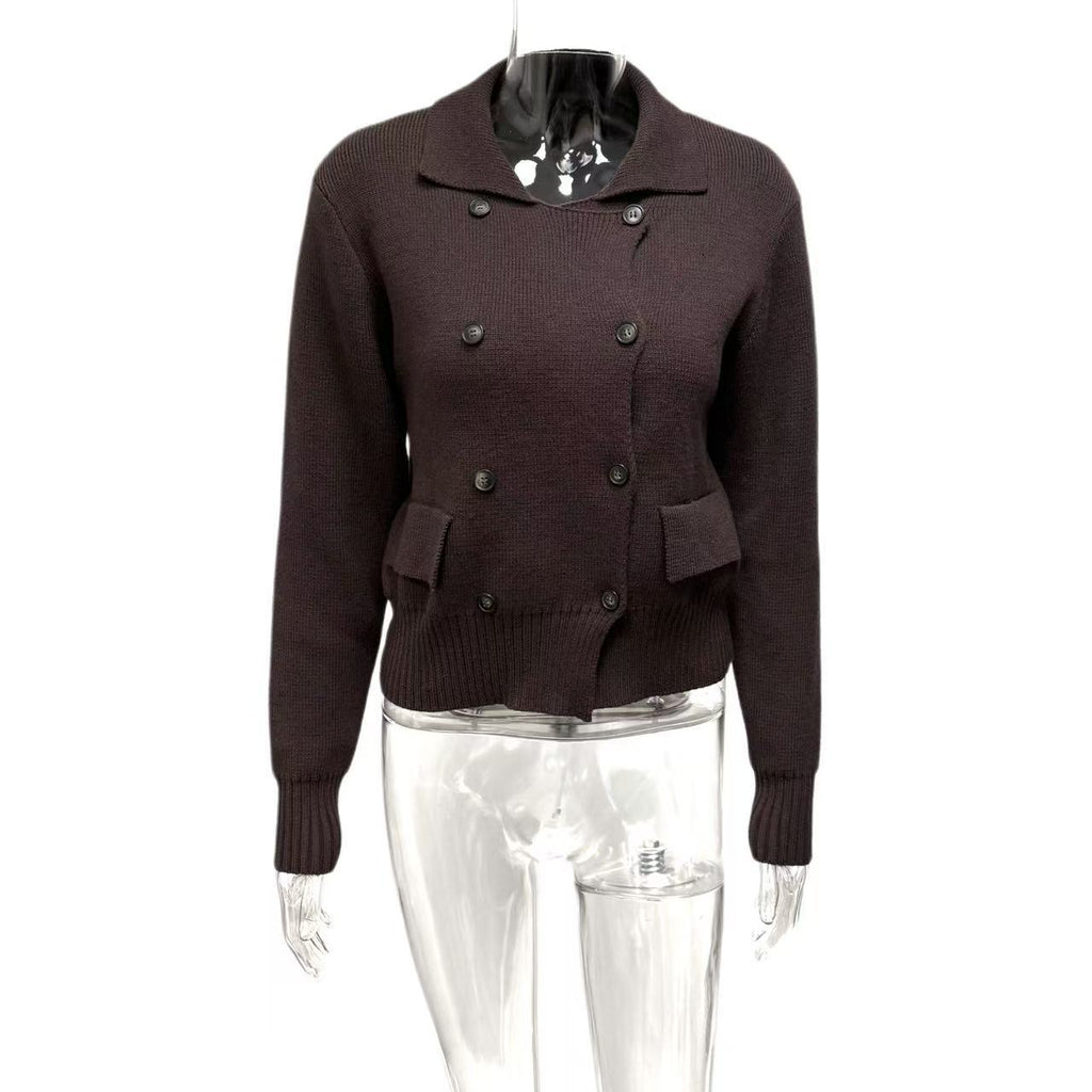 Cross-border Europe, America and the United States in the autumn and winter of 2025 new women's clothing fashion British style lapel collar double-breasted knitted cardigan jacket women