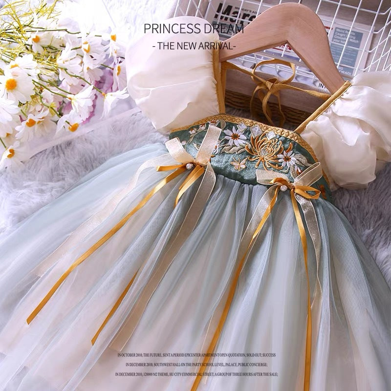 summer collection: little girl's dress - ethereal tulle princess style tutu dress for baby girls, kids' bubble sleeve dress