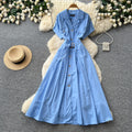 K-stylework clothing style short-sleeved a-line dress female summer light mature style pink waist slimming look light matureelegantelegance