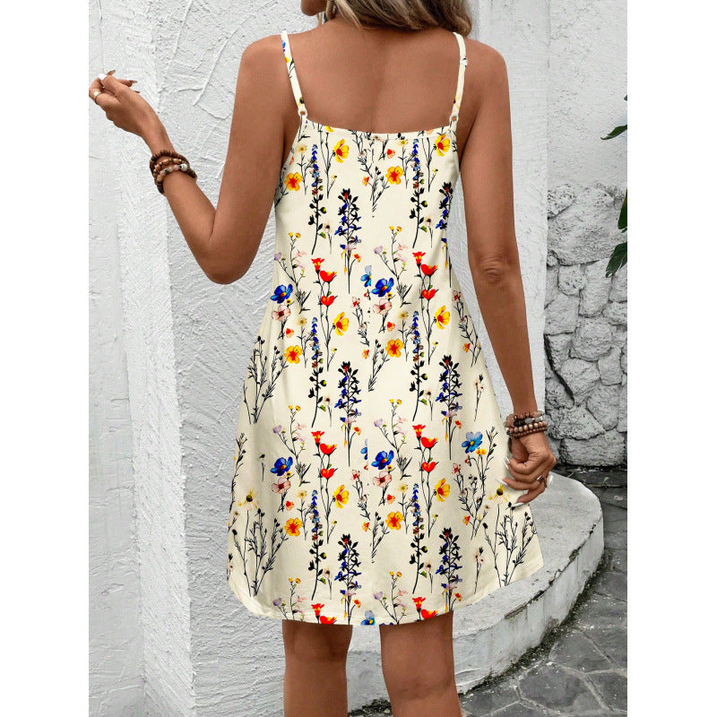 Real shot, in-stock, european and american style, cross-border e-commerce,  printed camisole dress