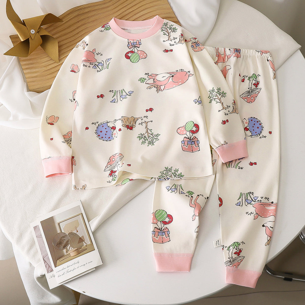 Kids' cotton thermal underwear set - round neck, long sleeve, perfect for spring and autumn. available in sizes for toddlers and young children. ideal as loungewear or everyday wear