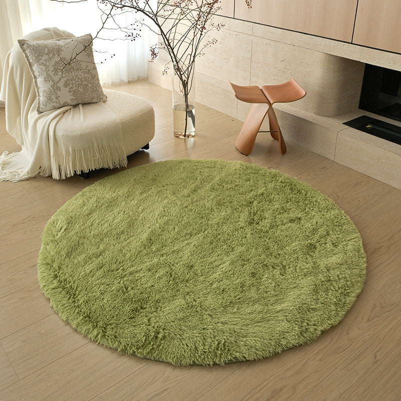 Silk wool carpet round scandinavian bedroom bedside carpet living room study bay window thickenedpure color tie-dye long hair floor mat