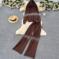 Relaxed and effortless style: women's fall/winter sweater set - premium hotfix rhinestone detail, oversized hooded knit top & casual wide-leg pants