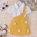 Children's clothing white tops + purple suspender skirt short-sleeved shirt with cute rabbit suspenders