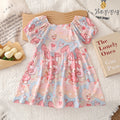 New summer girls' dress - baby cotton silk princess dress - cool & breathable floral dress with puff sleeves