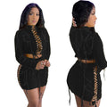 spring new european and american export women's clothing   fashionable sexy solid color drawstring mini skirt set