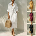 european and american cross-border new arrival: solid color long-sleeve shirt collar dress