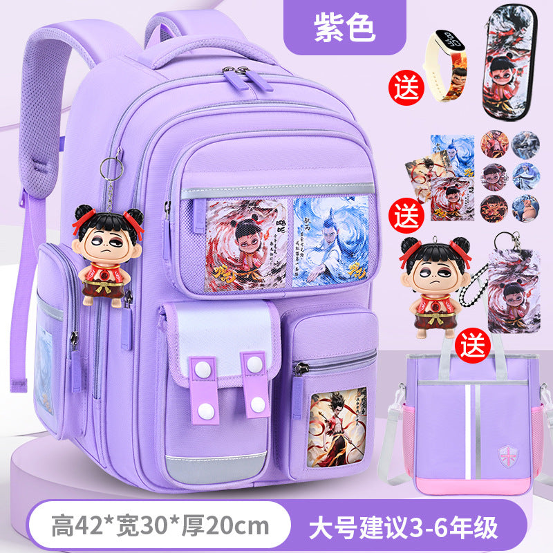 New nezha backpack for boys and girls, grades 1-6: spine protection, lightweight design, and extra-large capacity