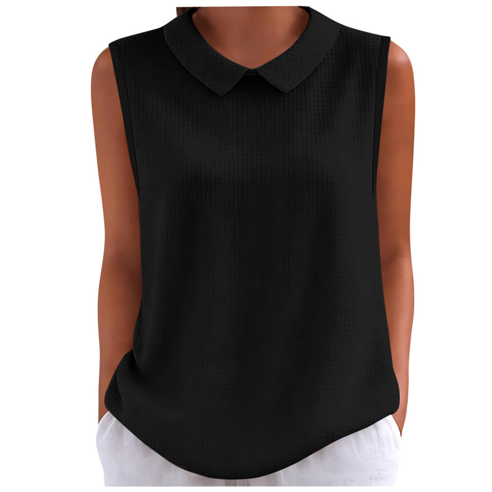 cross-border fashion summer new solid color women's casual waffle knit turn-down collar comfortable breathable tank top - in stock