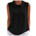 cross-border fashion summer new solid color women's casual waffle knit turn-down collar comfortable breathable tank top - in stock