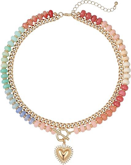 new tk hot style dopamine colorful beaded necklace for women niche style stacked heart pendant clavicle chain