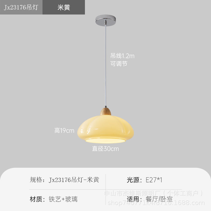 Used retro pumpkin pendant light - solid wood single head small chandelier - hotel, b&b, bedside, bar ambiance decoration