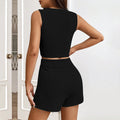 Export cross-border european and american clothing cropped navel exposed silm sleeveless knitting vest high waist elastic culottes fashionsuit