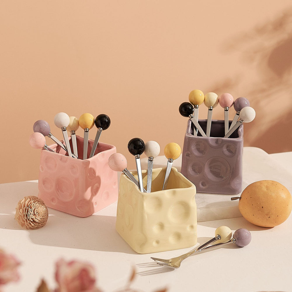 Cheese and fruit fork jar suitfor homeclassy good stuff exquisite afternoon tea dessert fork spoon ceramic handle fruit spoon