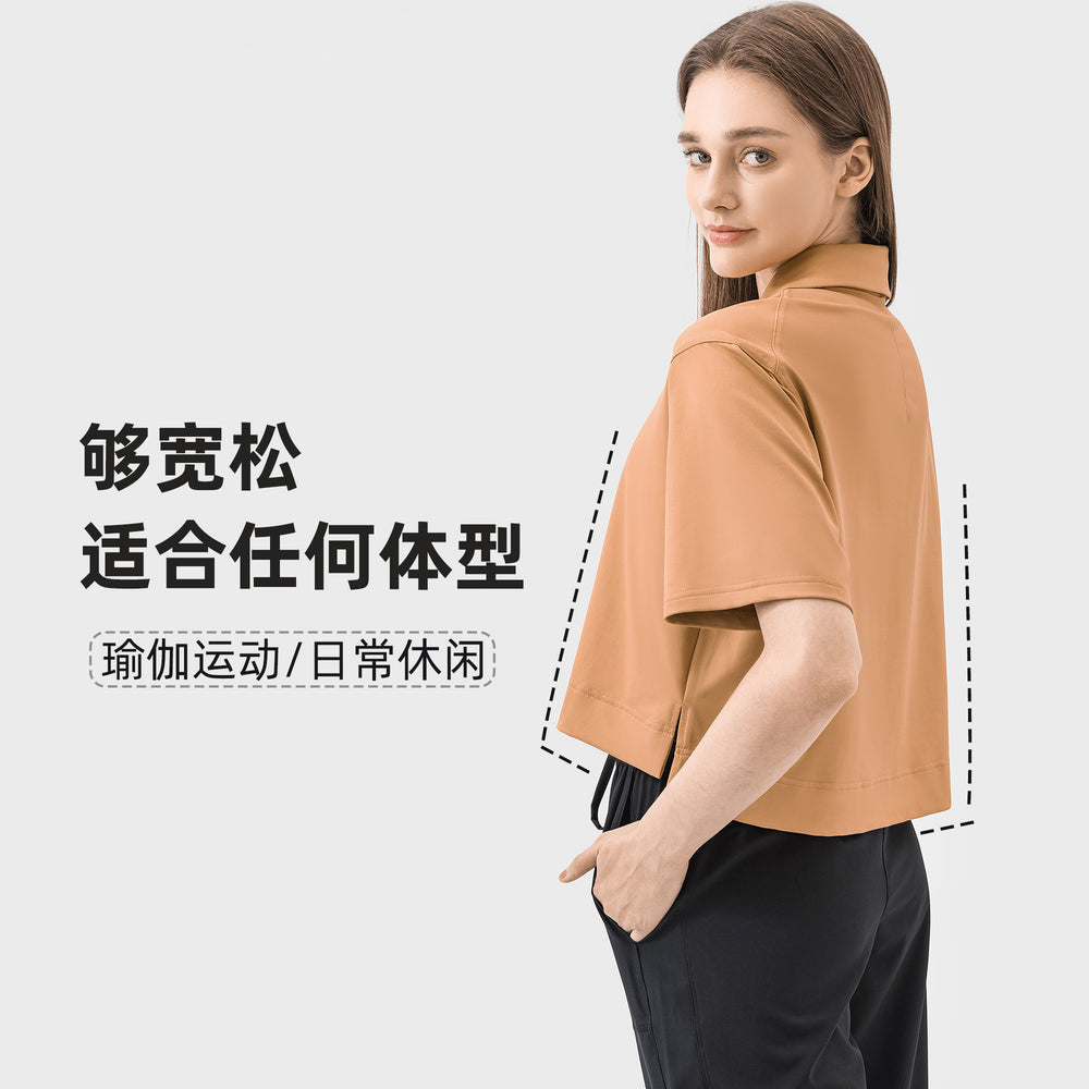 Yoga wear short sleeve loose fitness wear women's sports outdoor running fashioneasiest for match breathable polo shirt dss066
